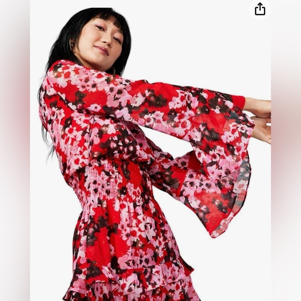 Taylor Red and Pink Floral Mini Dress